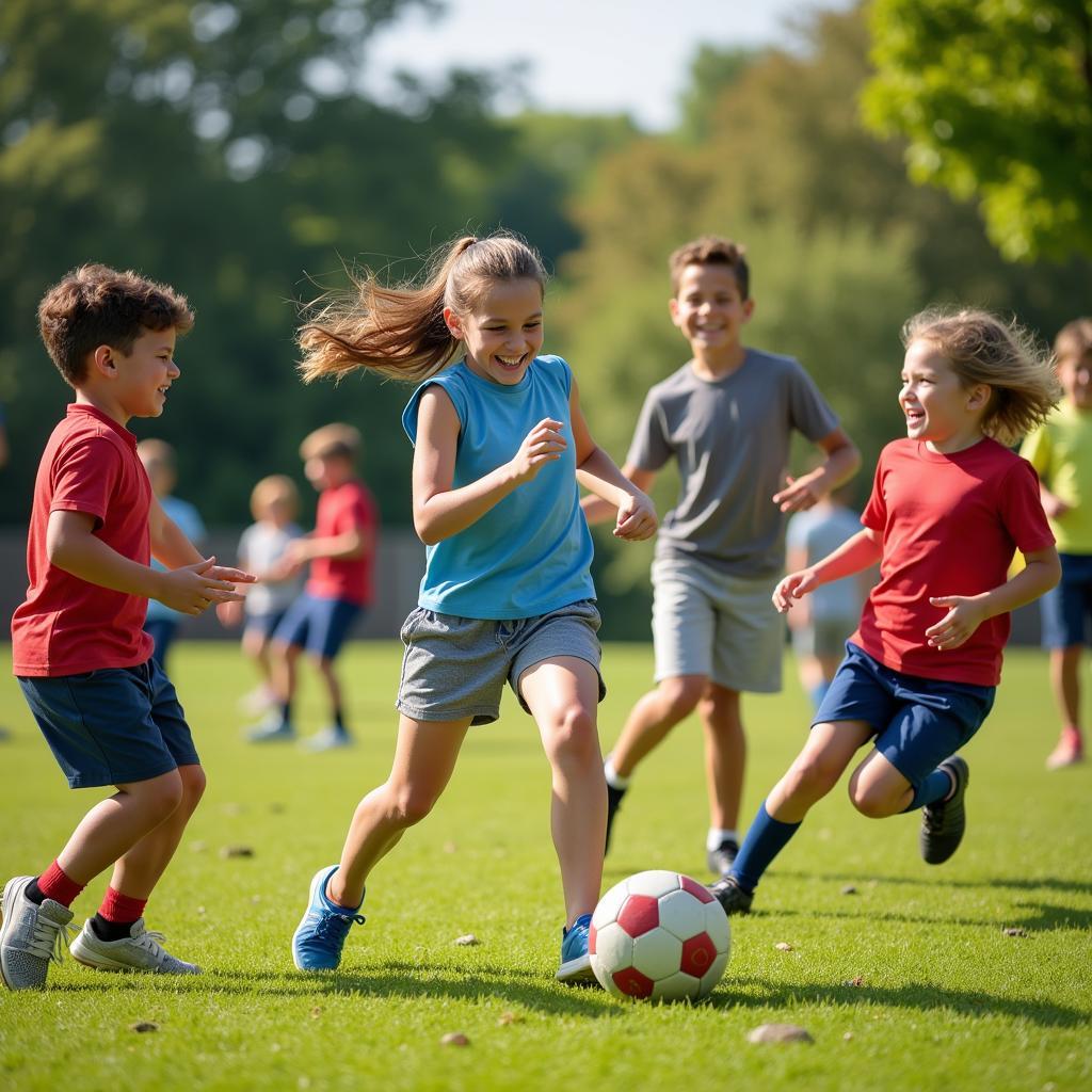 Kids Playing Football in a Park