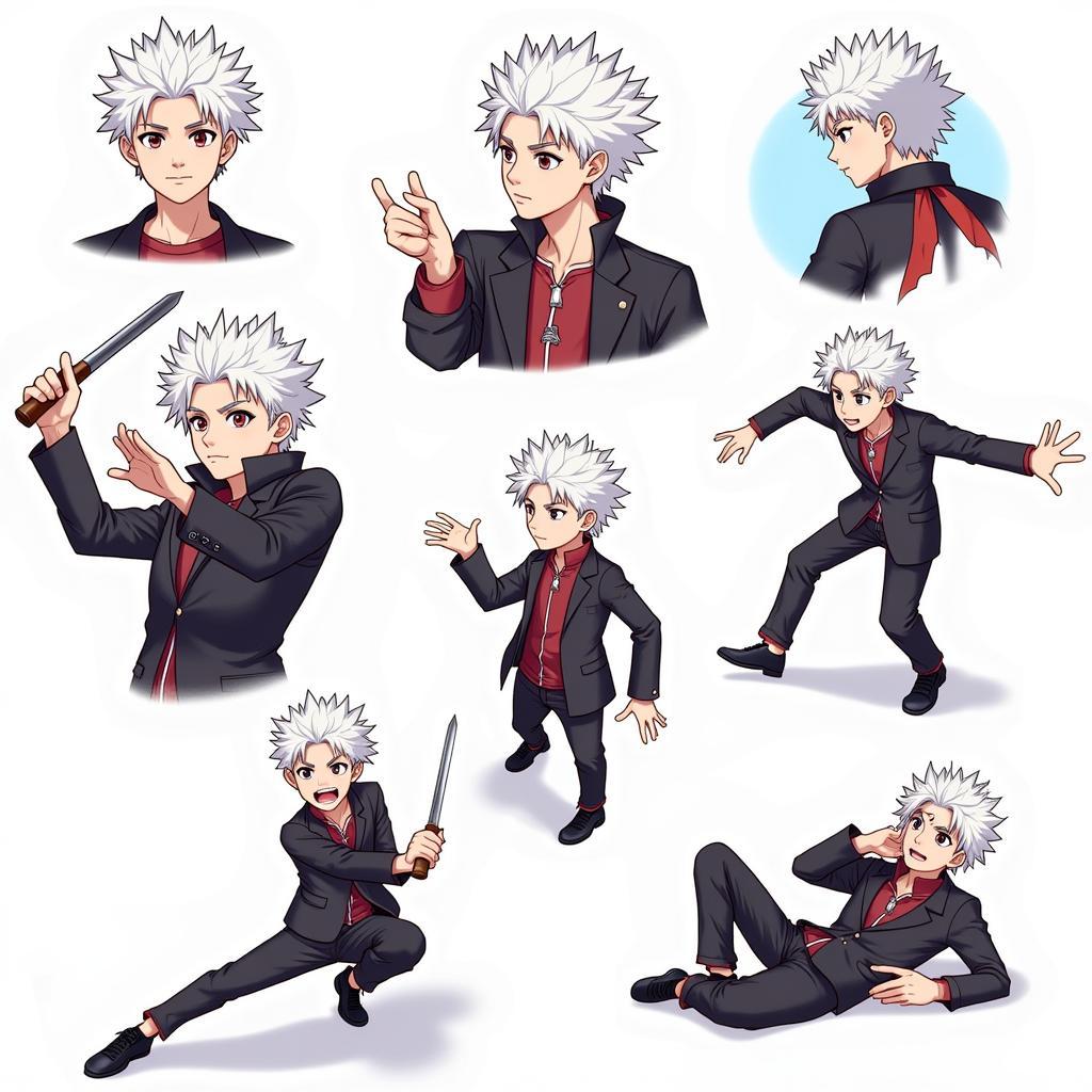 Killua Zoldyck fan art depicting him in various poses and expressions.