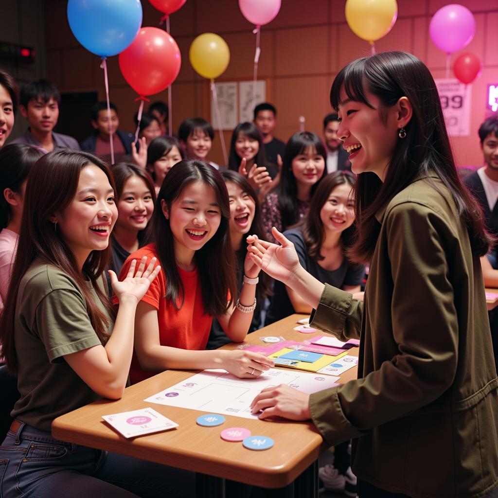 Kim Go Eun participating in activities at a fan meeting.