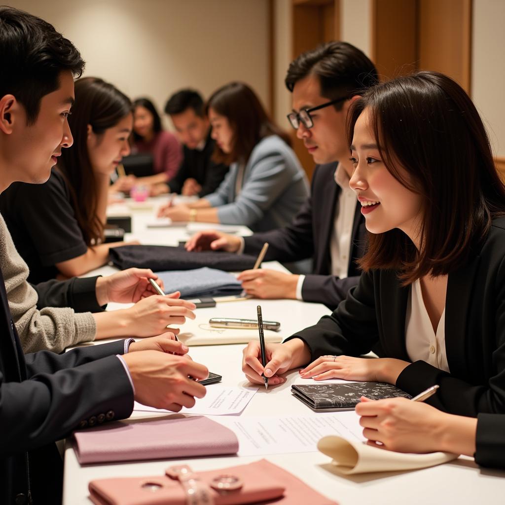 Kim Go Eun meeting fans for autographs at a fan meeting.