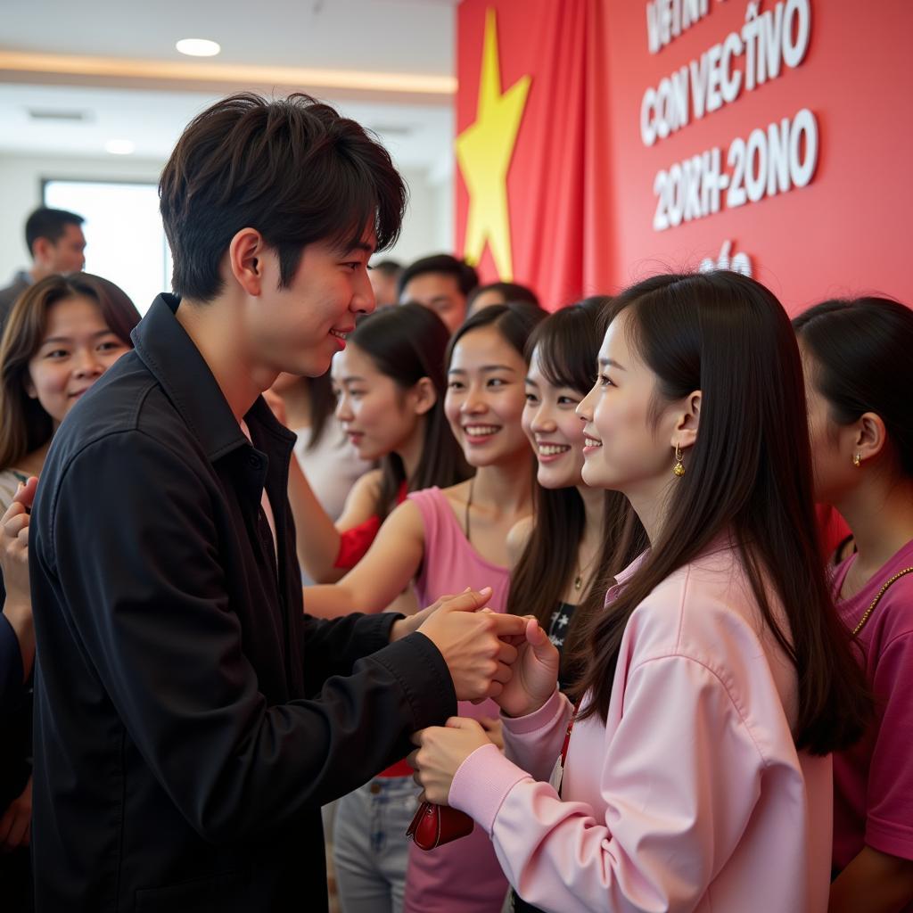 A Korean idol interacts with fans at a fan meeting in Vietnam