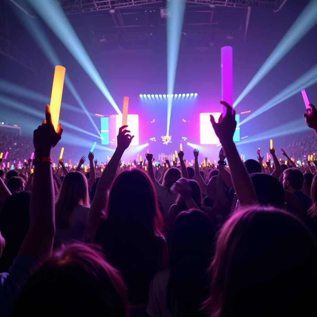 K-pop fans performing a fan chant during a concert.