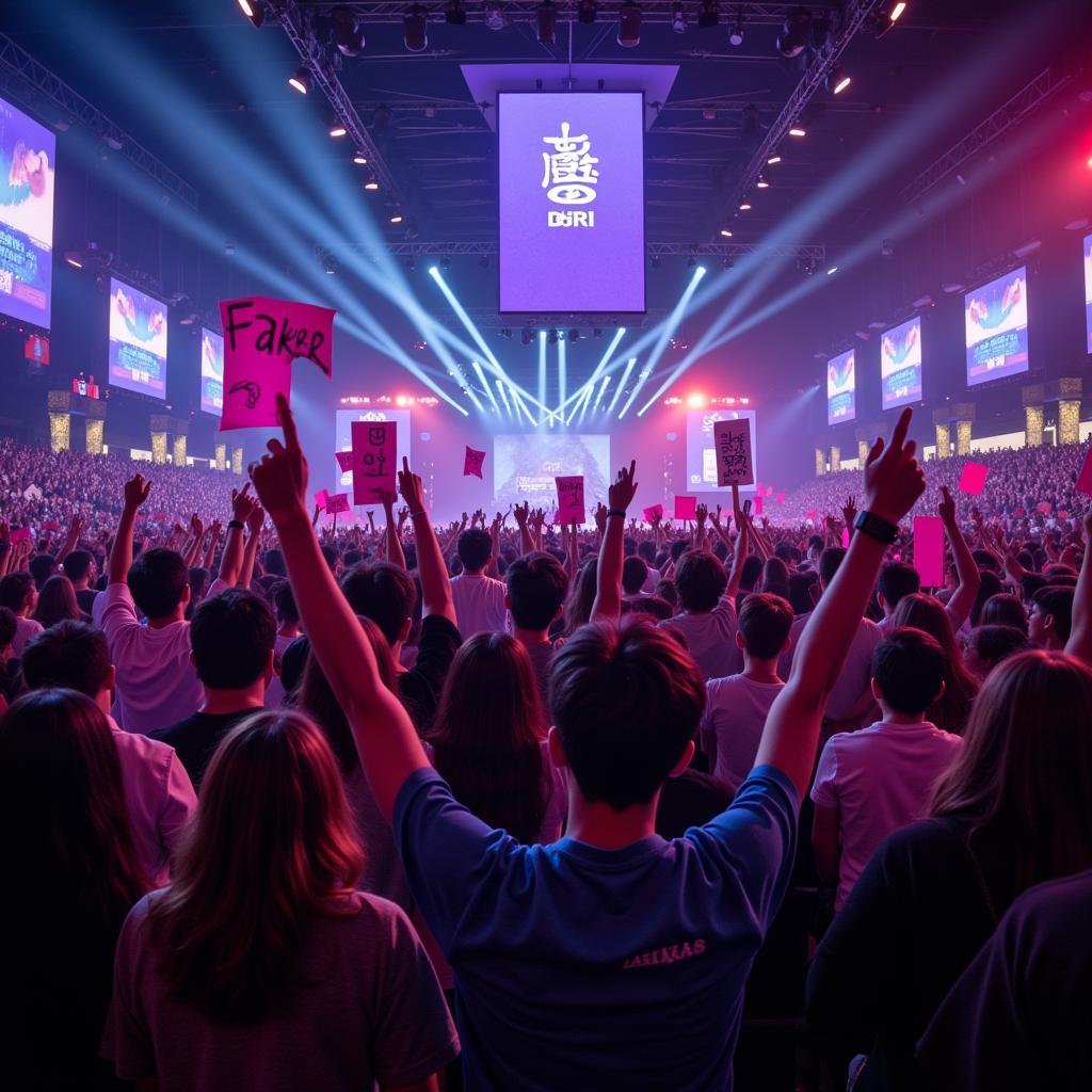 Kpop fans cheering for Faker at a League of Legends event.