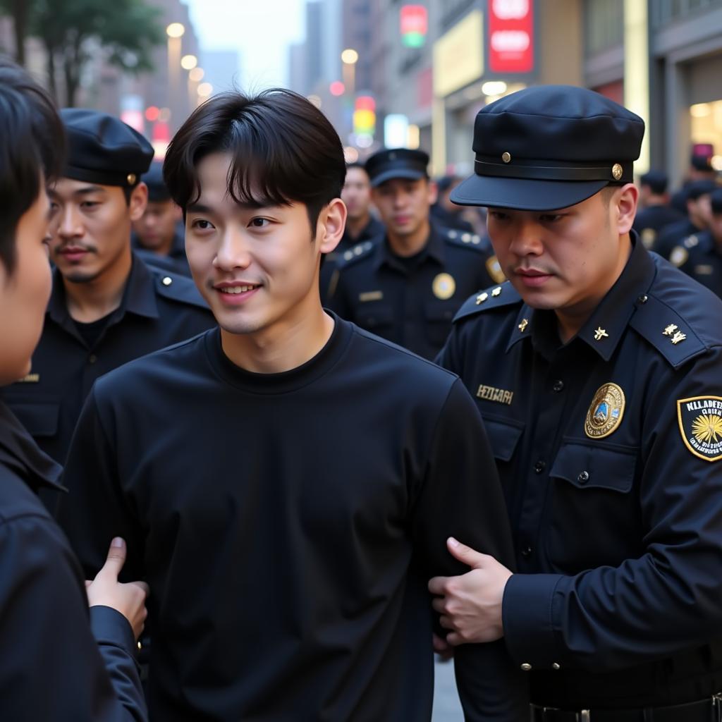 K-pop idol surrounded by security