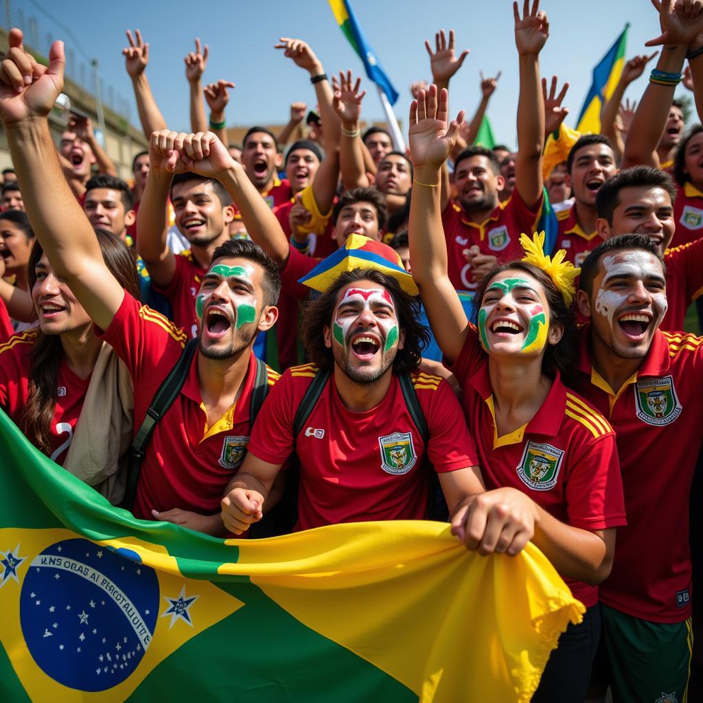 Passionate Latin American Football Fans Celebrating a Goal