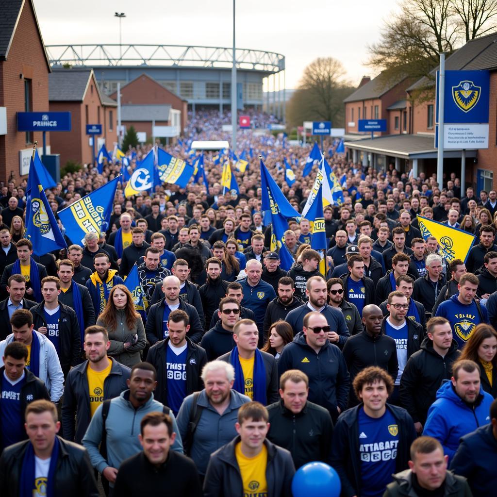 Leeds United Fans Marching to Elland Road