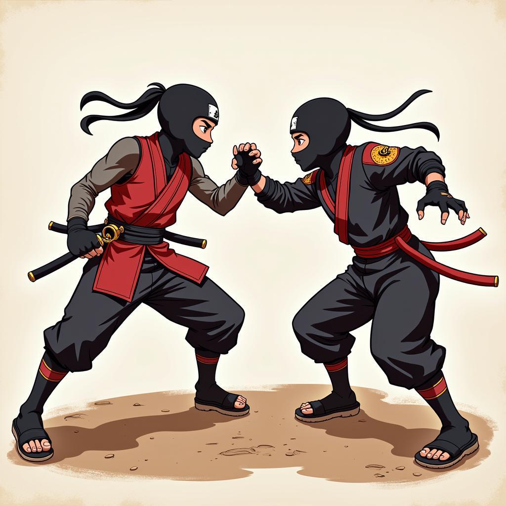 Fan art depicting a crossover between Legend of Kage and another ninja franchise.