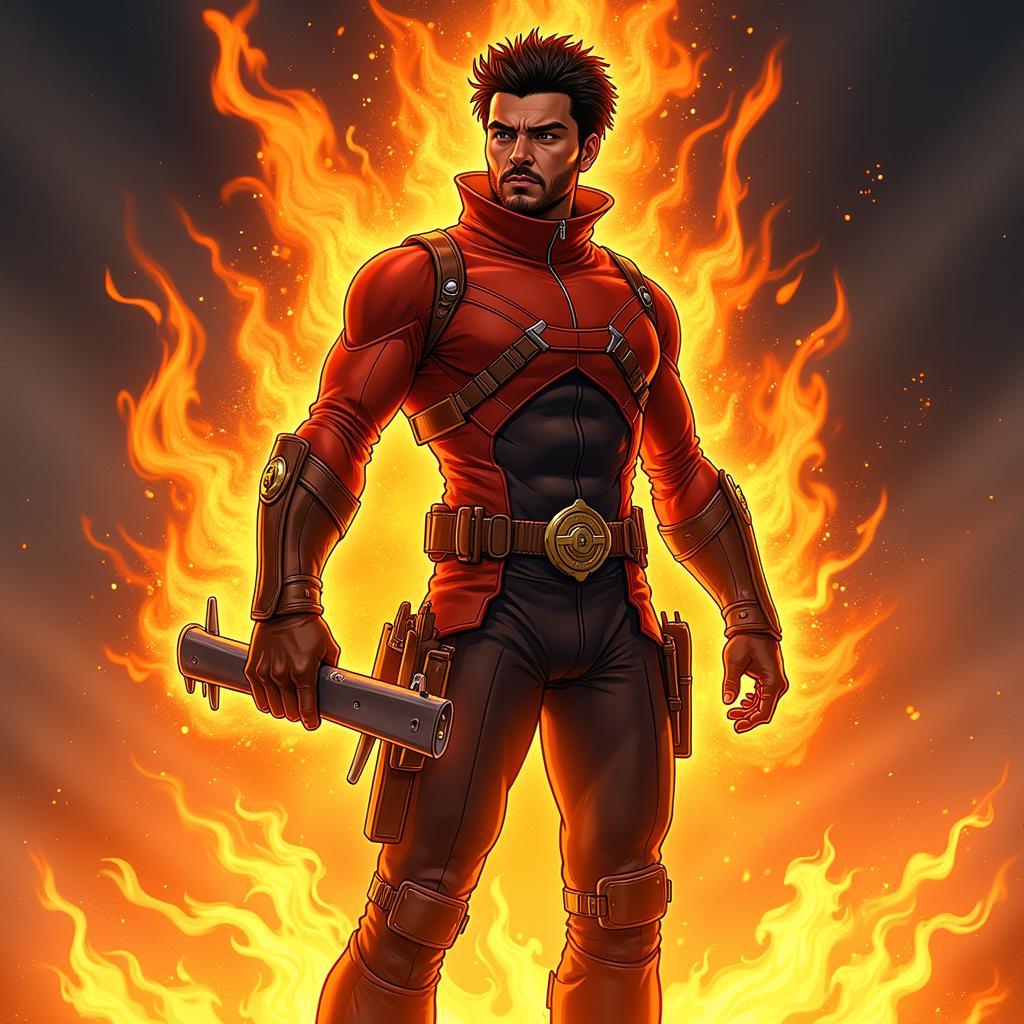 Leo Valdez fan art depicting his fire powers and tool belt