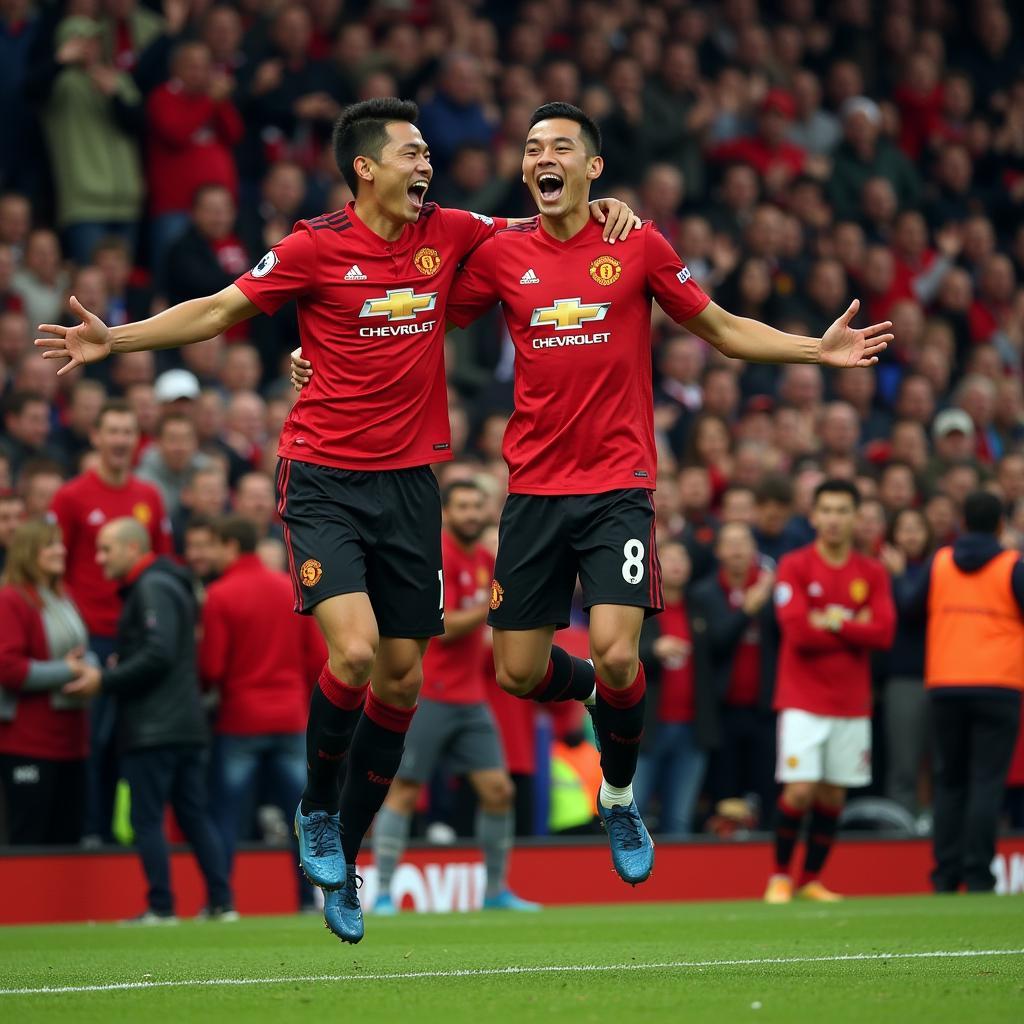 Linh Dang Celebrating a Manchester United Goal