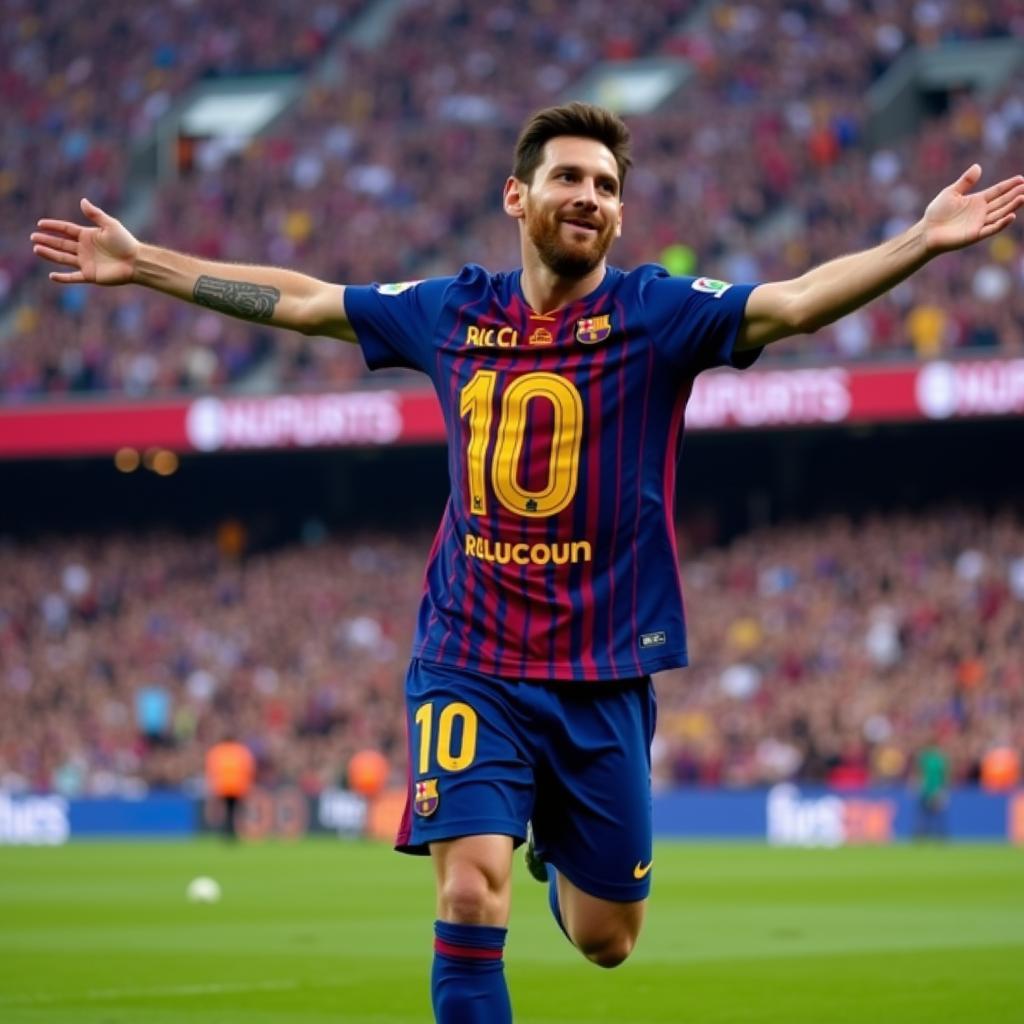 Lionel Messi Celebrates a Goal for Barcelona