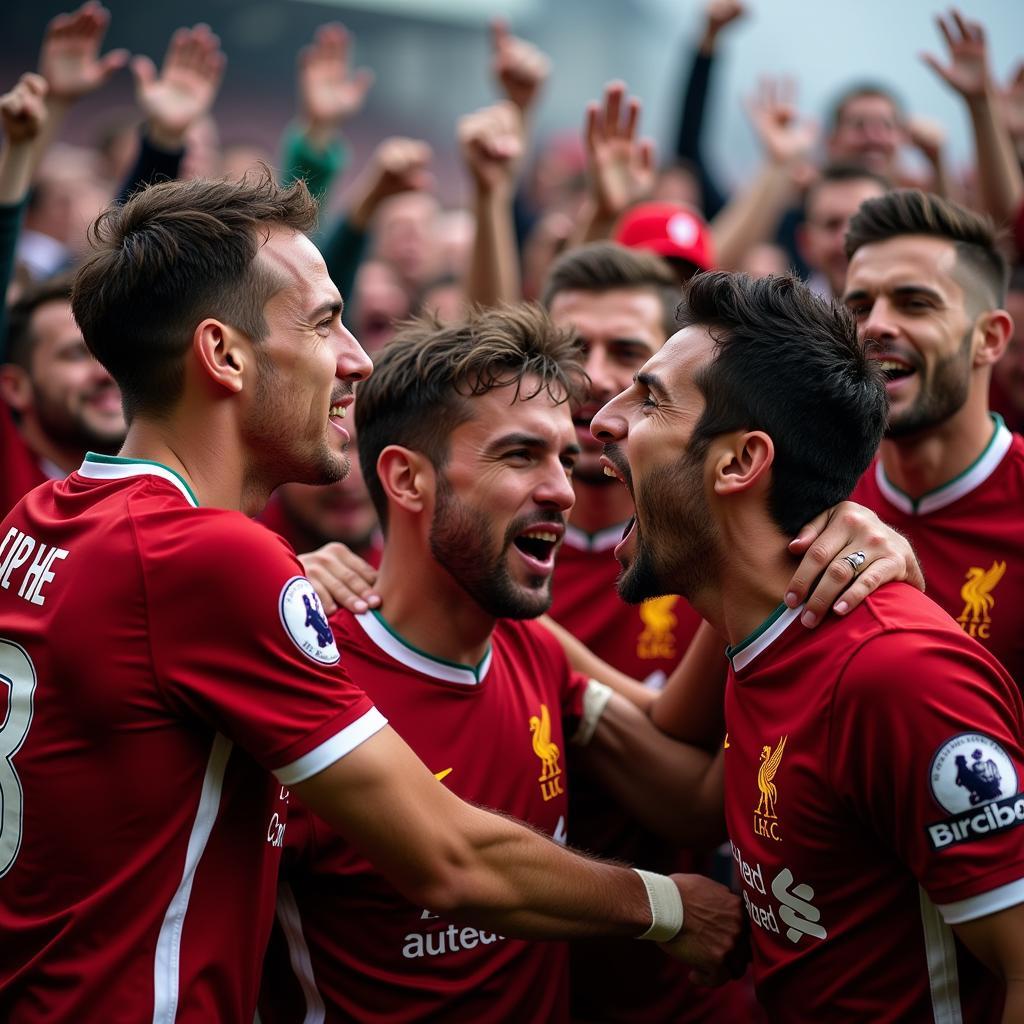 Liverpool players celebrating a Champions League victory