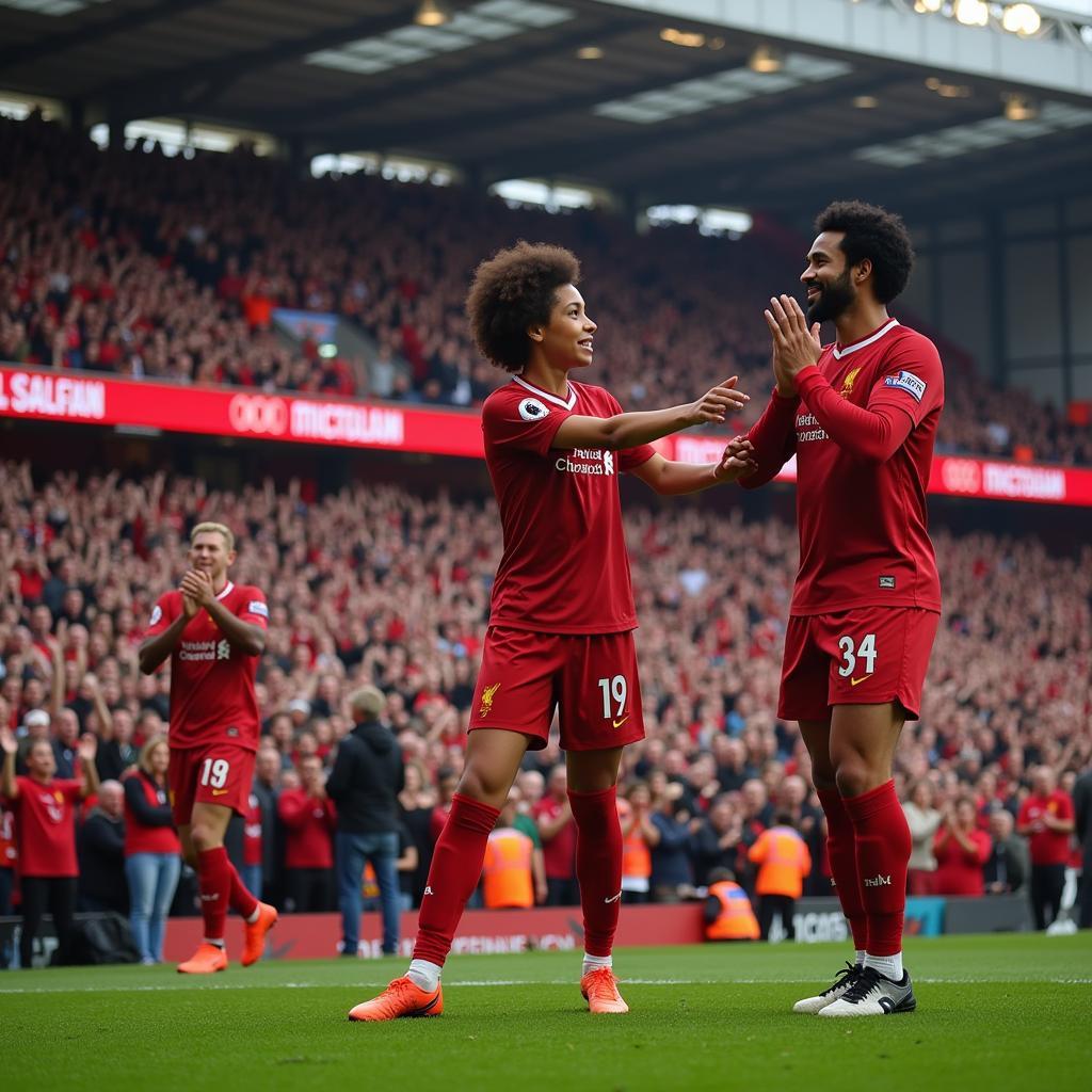 Liverpool fans cheer for Makka Salah at Anfield.