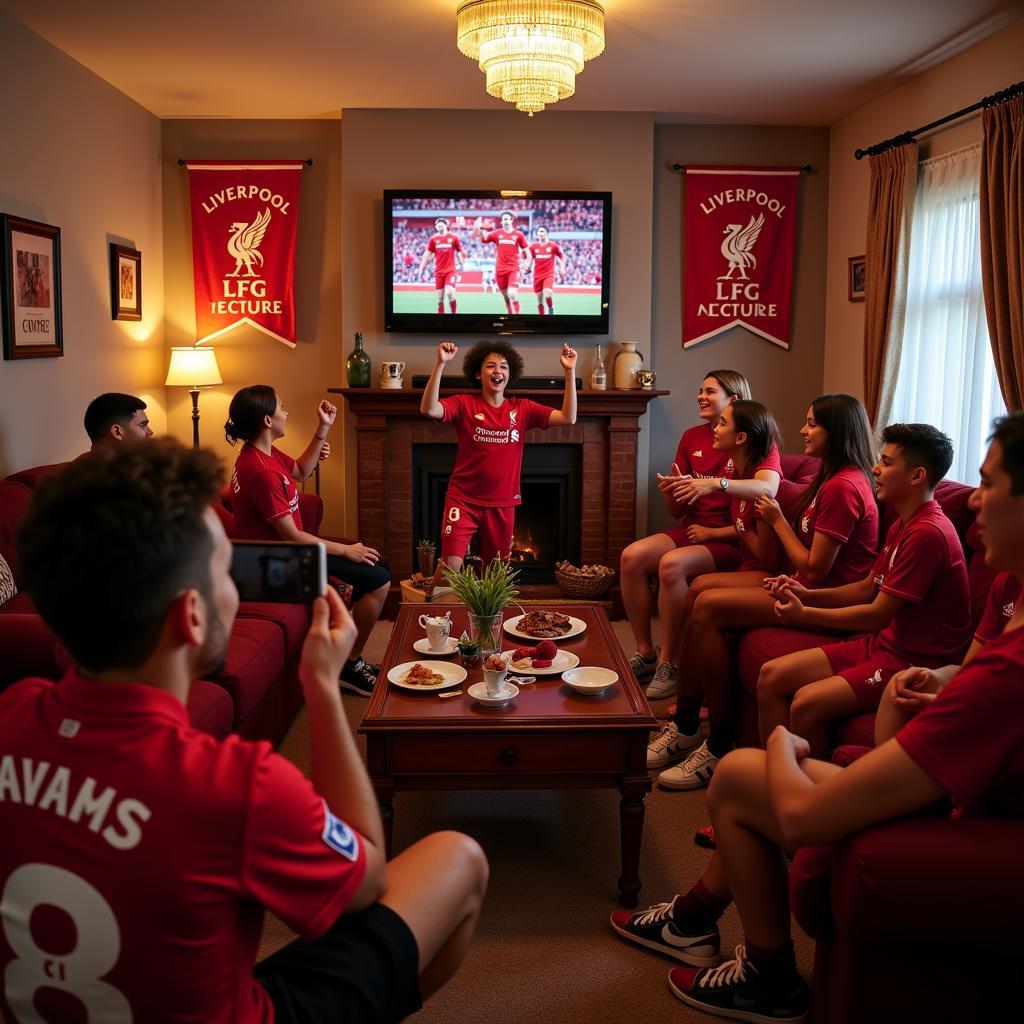 Liverpool Fans Enjoying a Champions League Match at Home