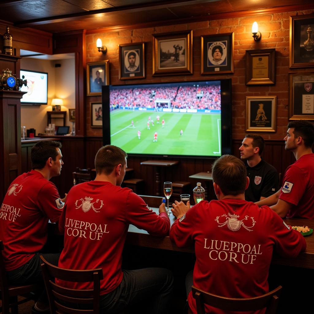 Liverpool Fans Watching a Match in a Pub