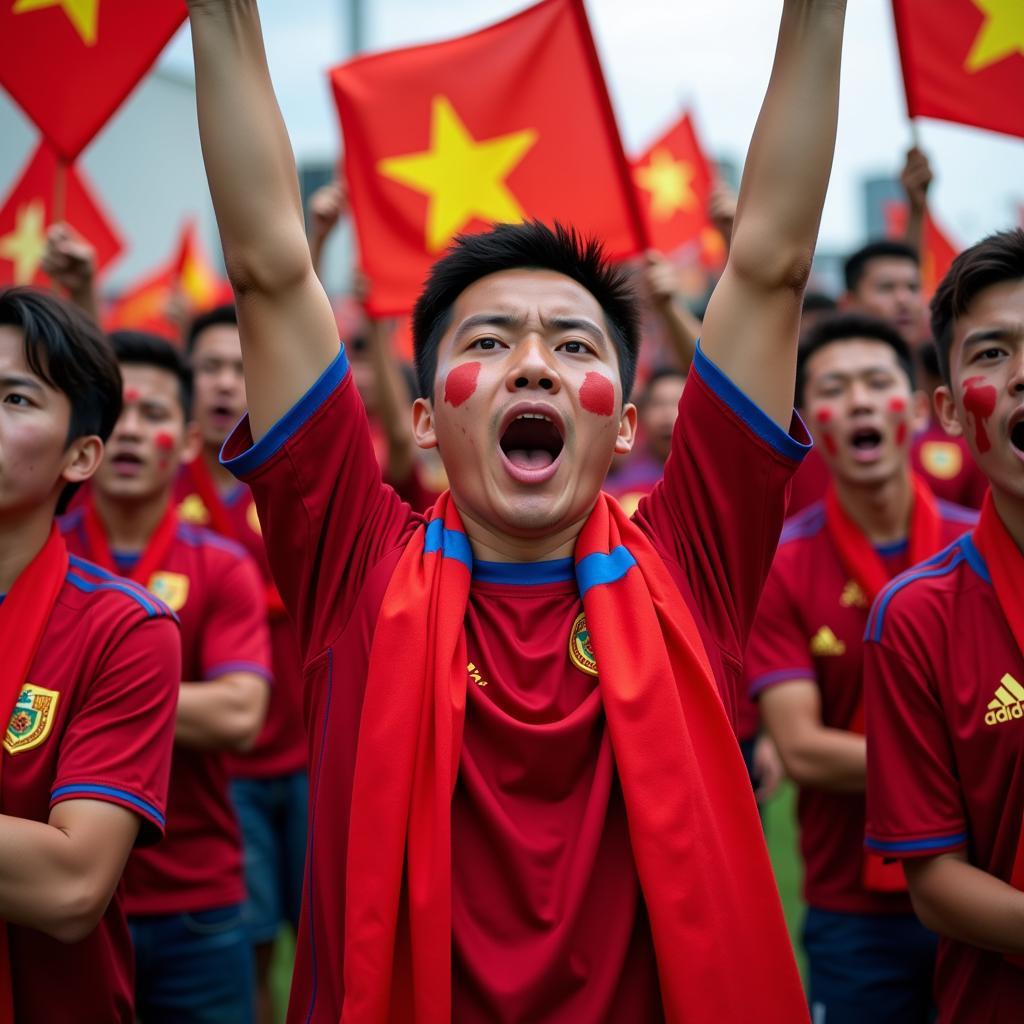 Local Vietnamese Football Club Supporters at a Match