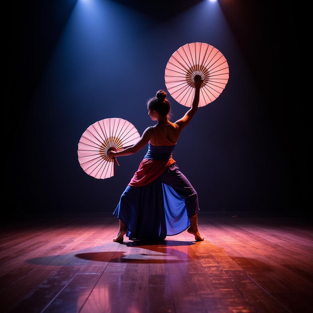 Long Dance Fan Performance Under Stage Lights