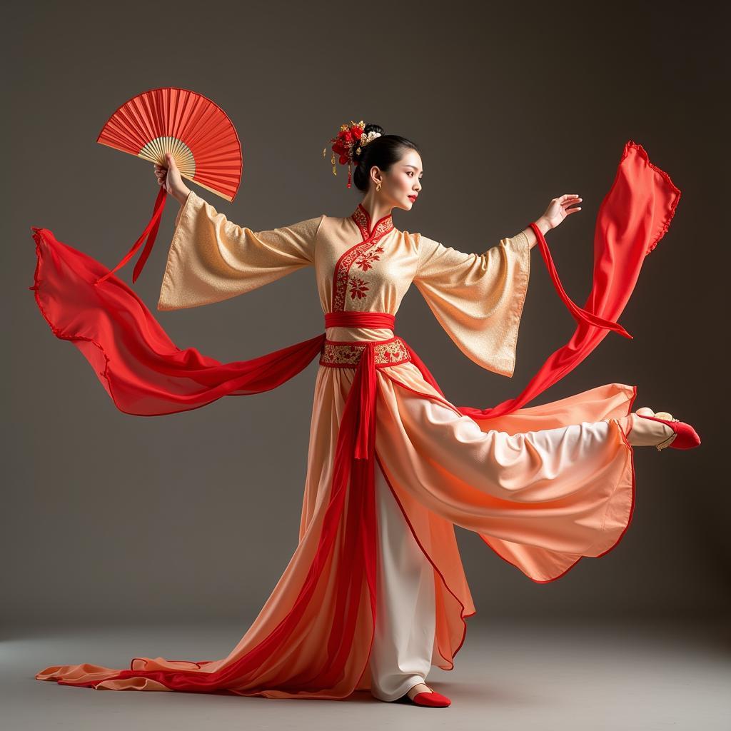 Traditional Chinese Dance with Long Silk Fan