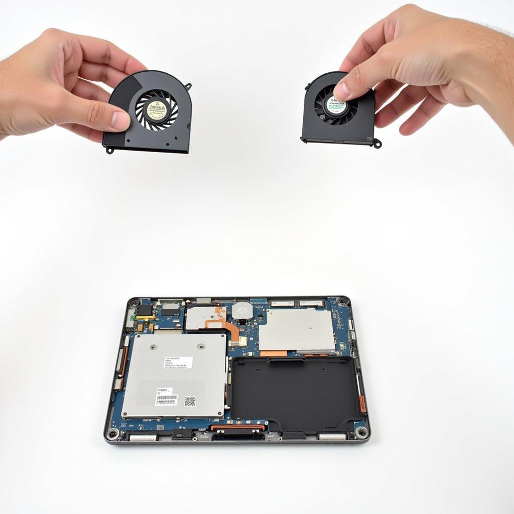 Disassembling a MacBook Pro A1466 to reveal the internal fan.