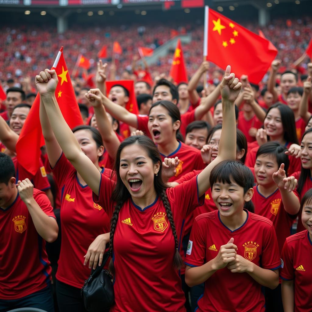 Mainland Chinese Football Fans Celebrating a Goal