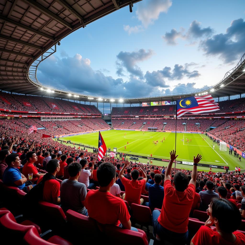 Malaysian Fans Waving Flags in a Stadium