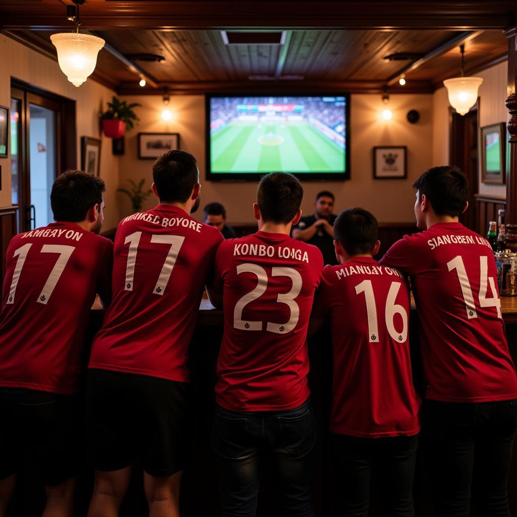 Manchester United fans watching a game together at a pub