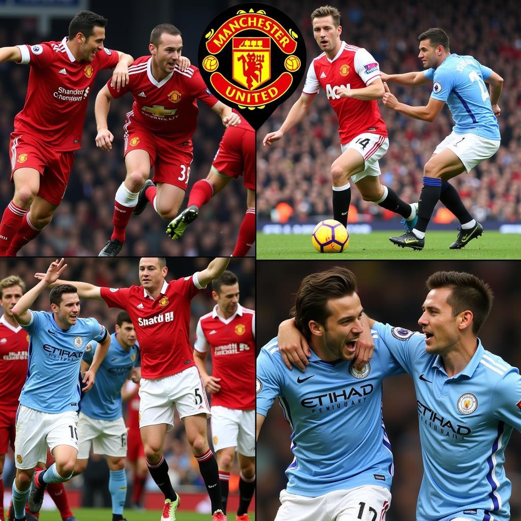 Man United Historical Rivalries: Depicting historical matches between Manchester United and their biggest rivals, highlighting key moments and the intense emotions involved.