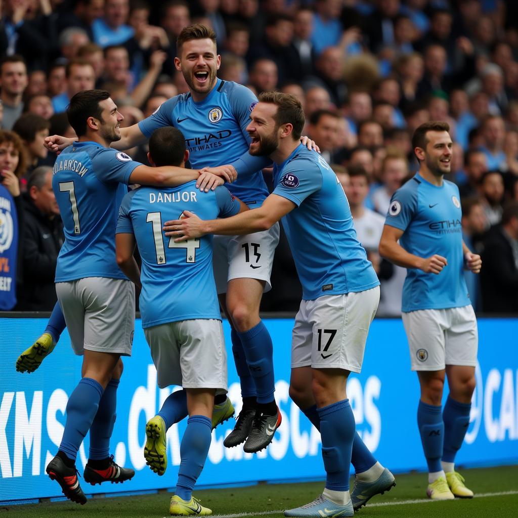 Manchester City fans celebrating a goal