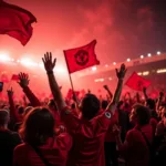 Manchester United Fans Celebrating at Old Trafford