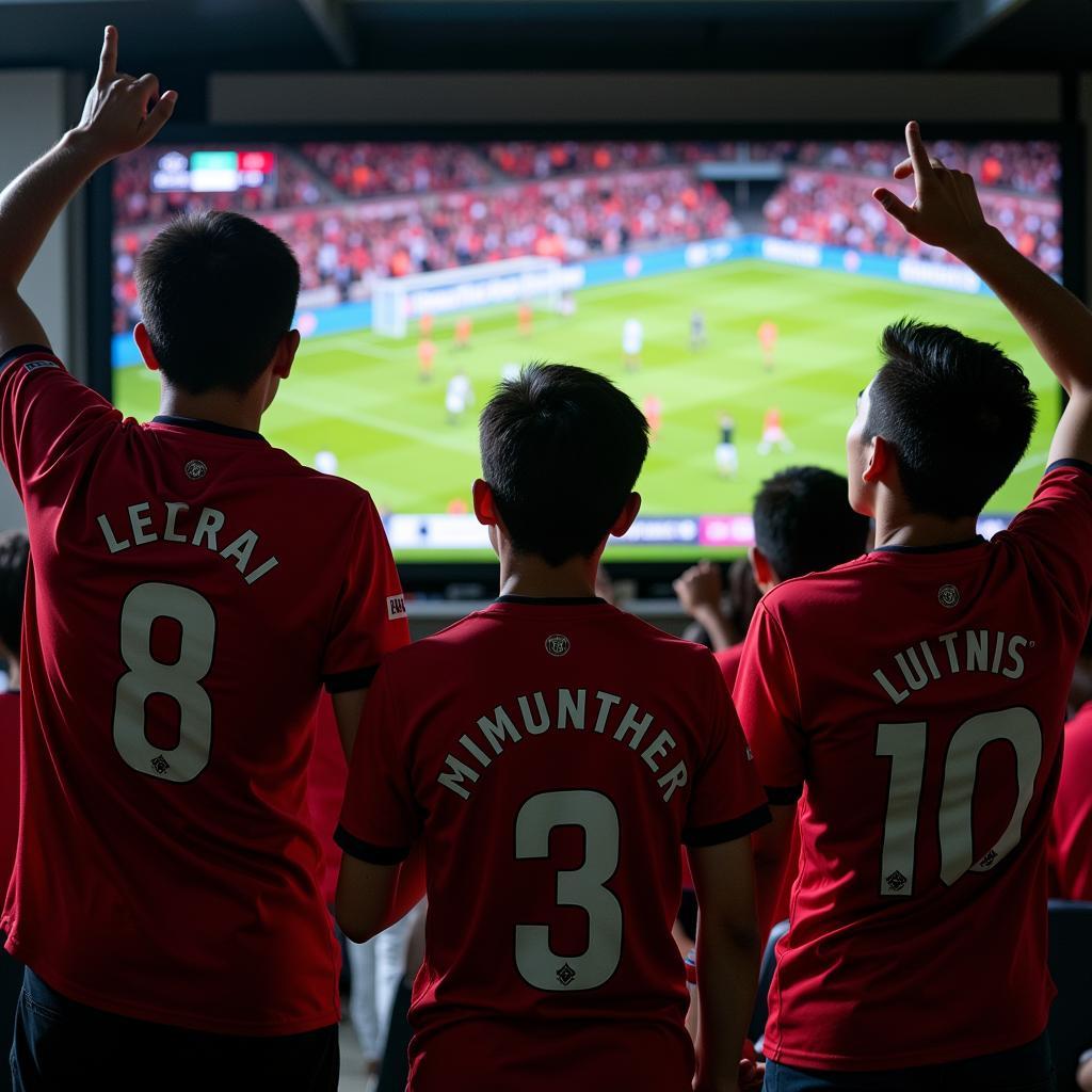 Manchester United fans in Daklak gather to watch a match.