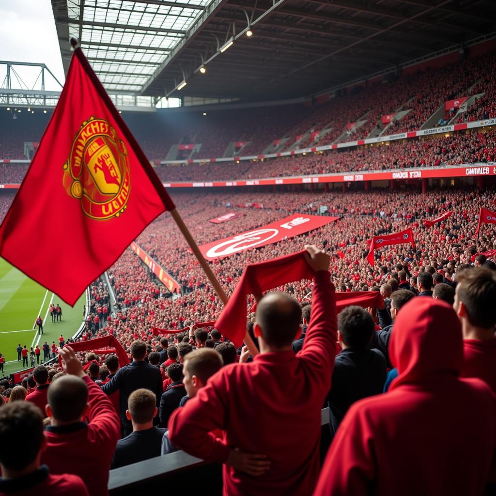 Manchester United fans cheering at Old Trafford