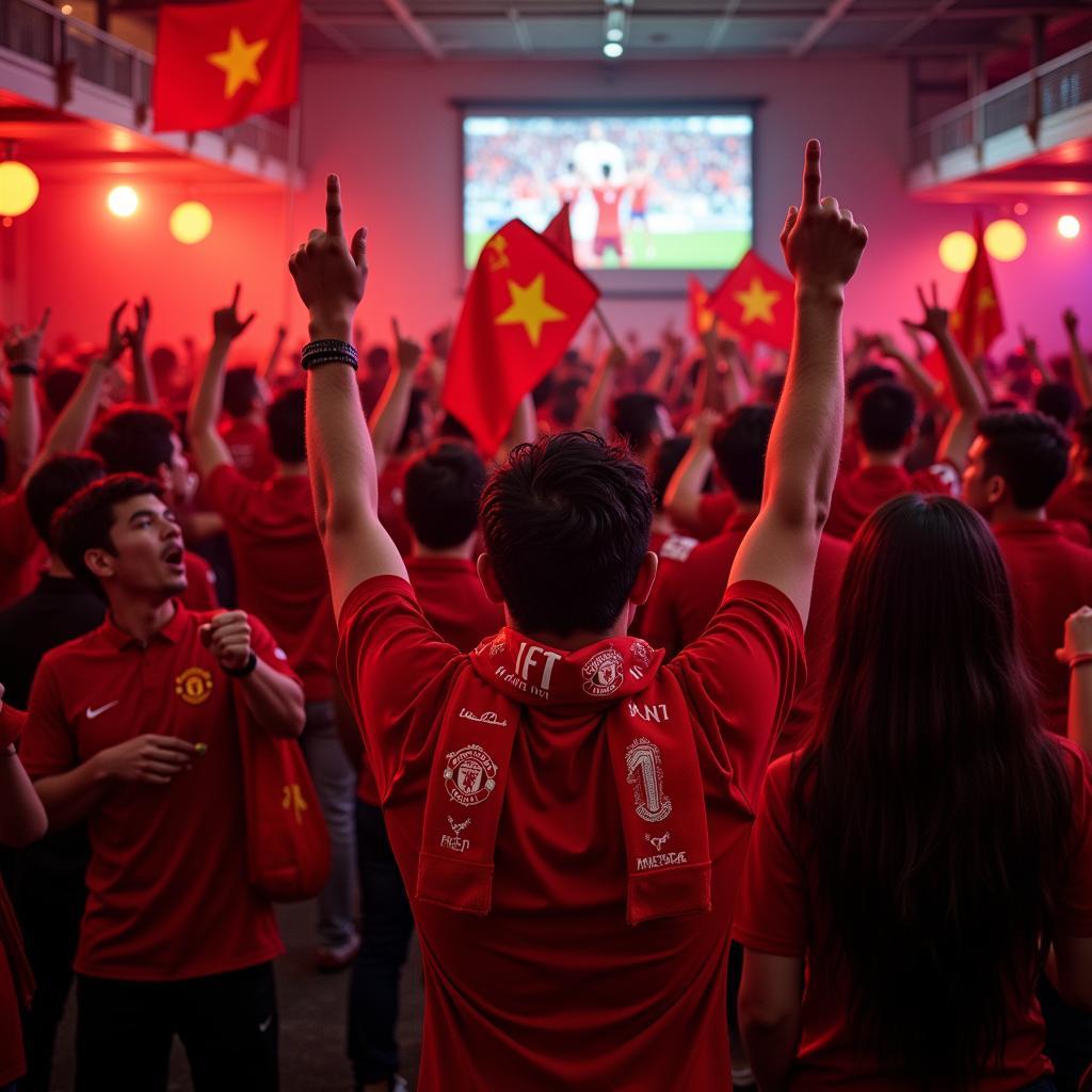 Manchester United Fans in Vietnam During a Watch Party