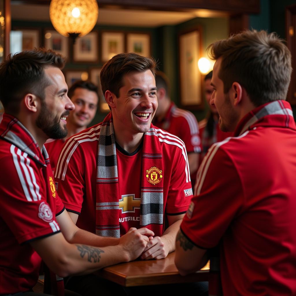 Members of a Manchester United supporters club gather for a meeting