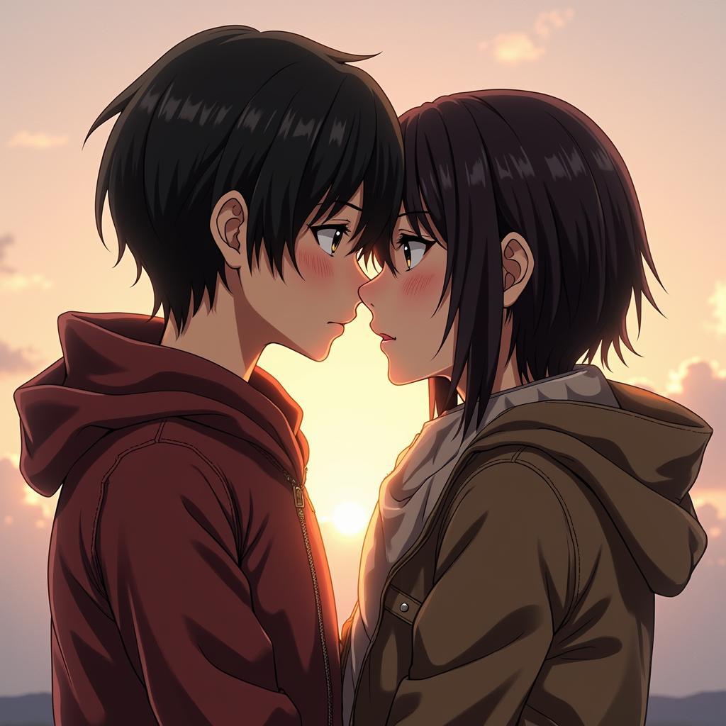 Mikasa Ackerman emotional portrait with Eren, showcasing their complex relationship.