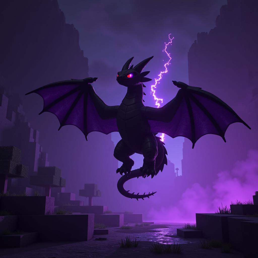 3D render of the Ender Dragon soaring through the End dimension.