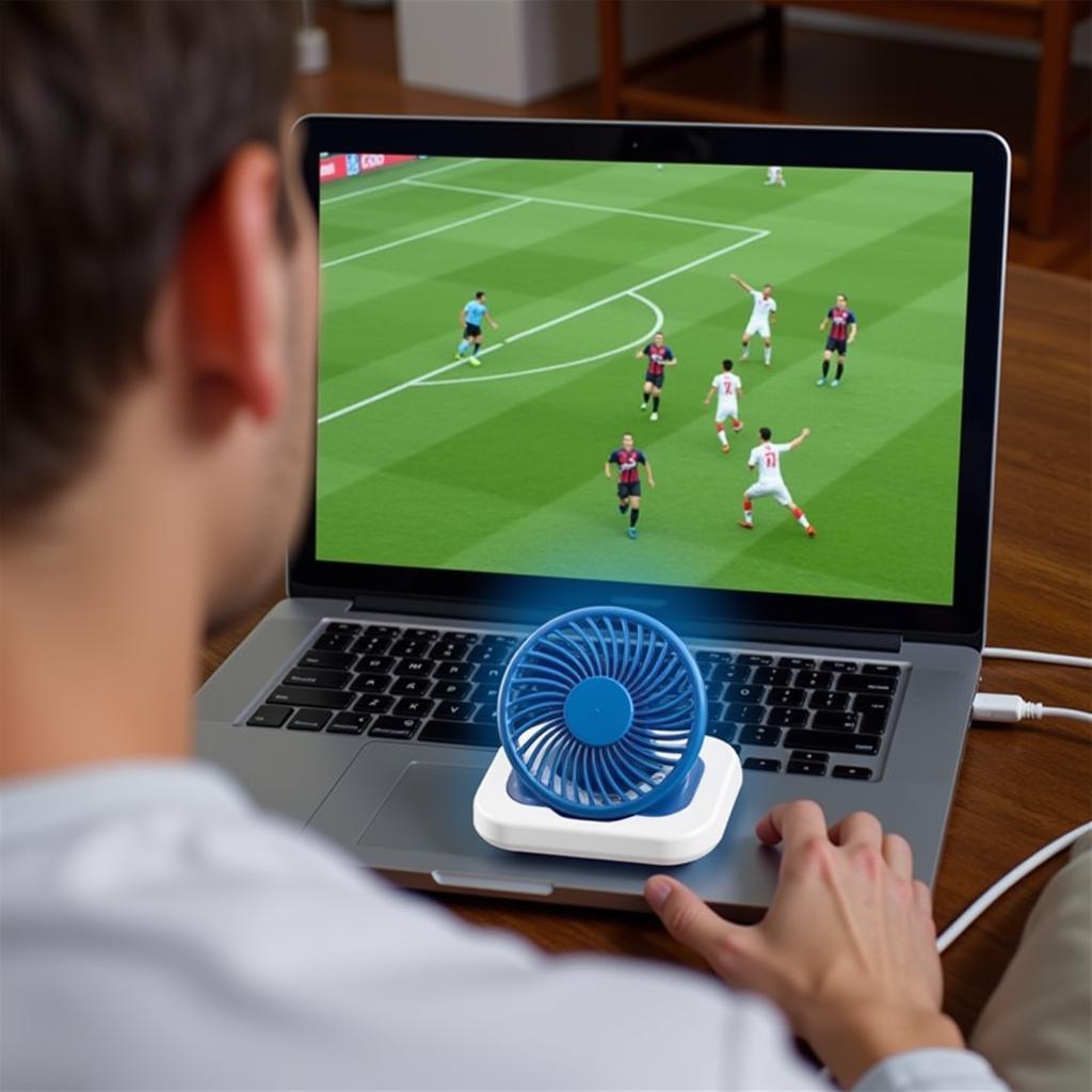 Mini Computer Fan Cooling a Football Viewer