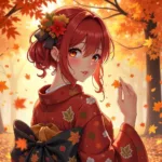 Misaki Rola Kimono Amidst Autumn Leaves