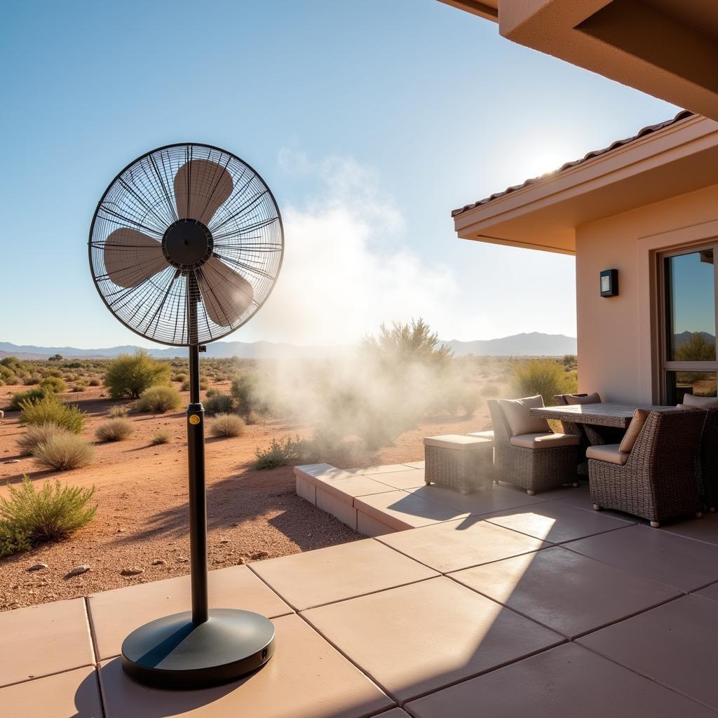 Misting Fan Cooling Down a Patio in a Desert Environment