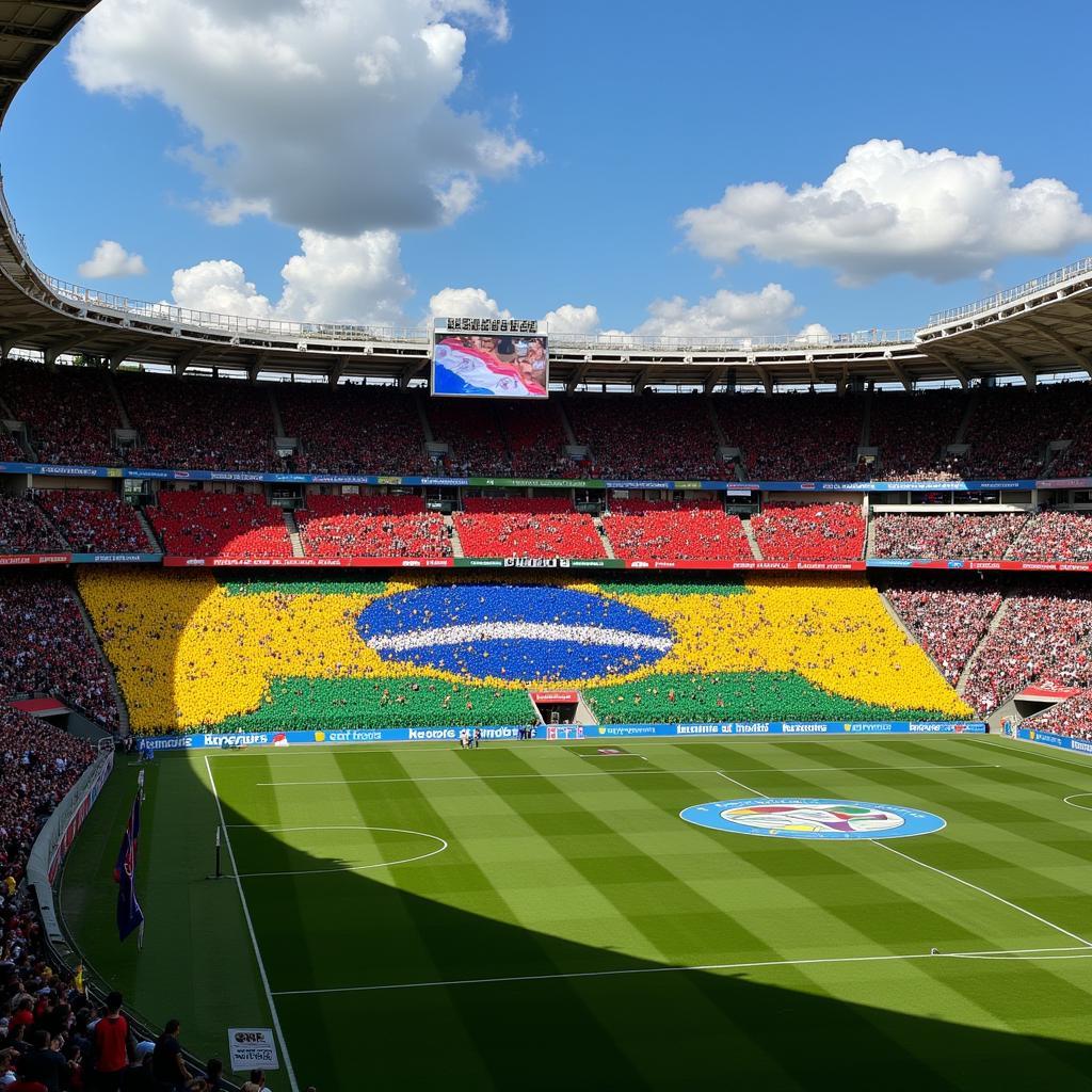 National team fans creating a stunning tifo display in the stadium.