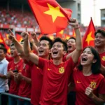 Vietnamese Football Fans Celebrating a Goal