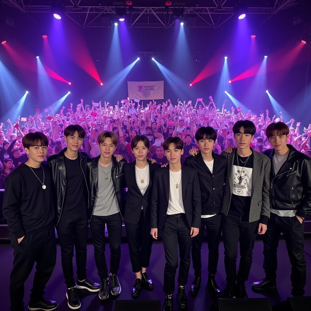 Nine Percent group photo with fans in the background during their live fan meeting 2