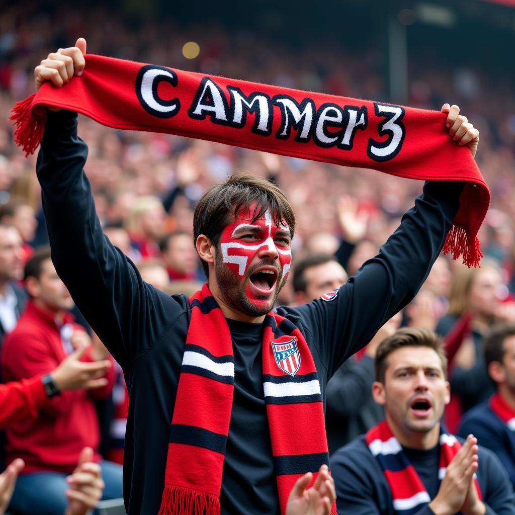 A Number One Fan Cheering in a Football Stadium