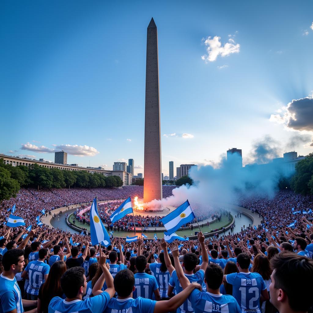 Argentina fans celebrating at the Obelisk