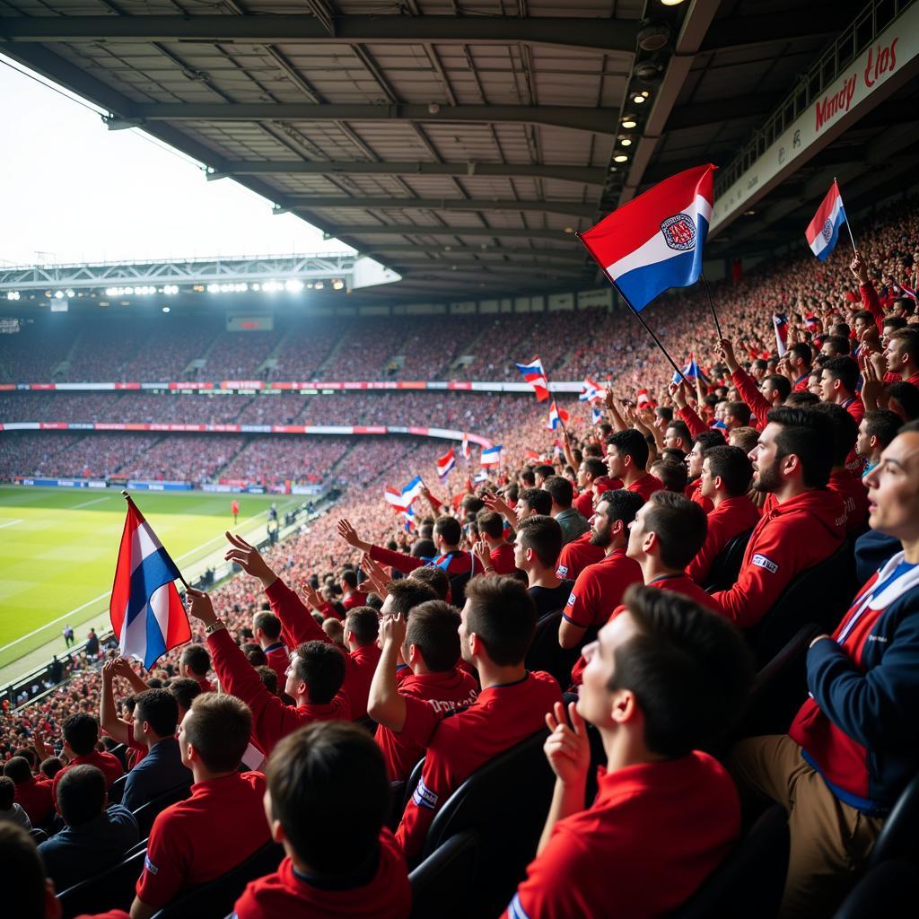 Passionate fans chanting in support of their team.