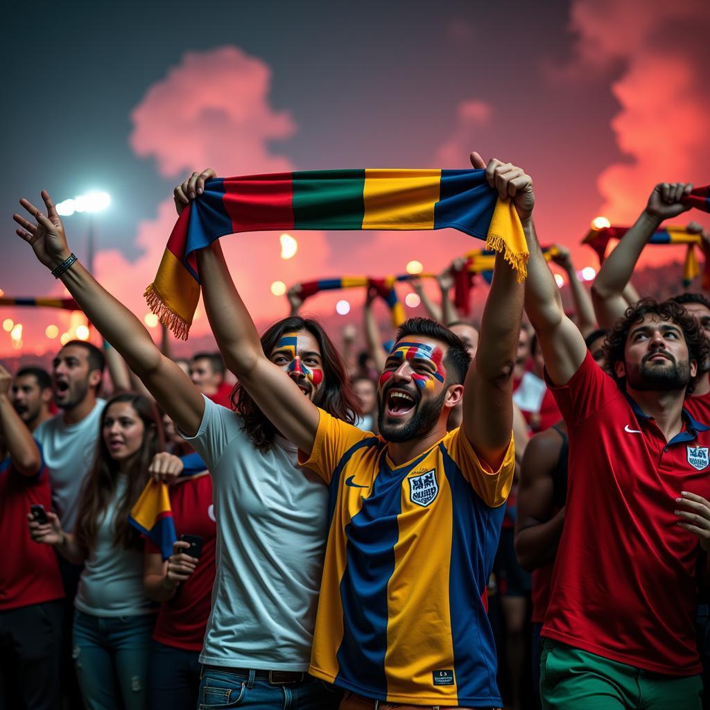 Passionate Football Fans Celebrating a Goal