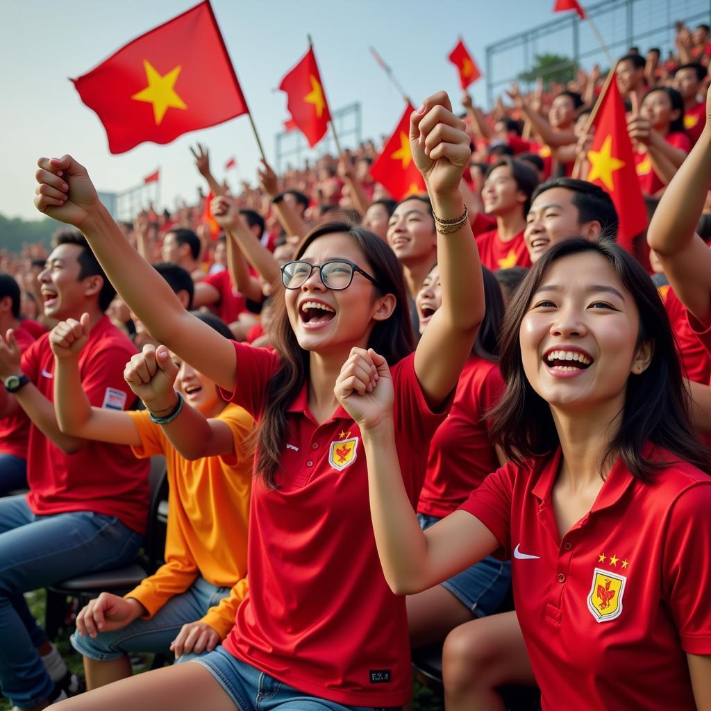 Passionate Vietnamese football fans celebrating their team's victory