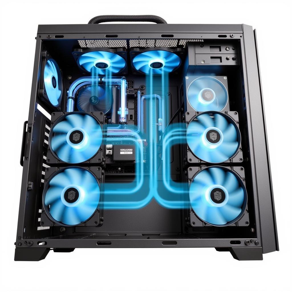 A PC case equipped with multiple Cooler Master fans, showcasing optimal airflow management