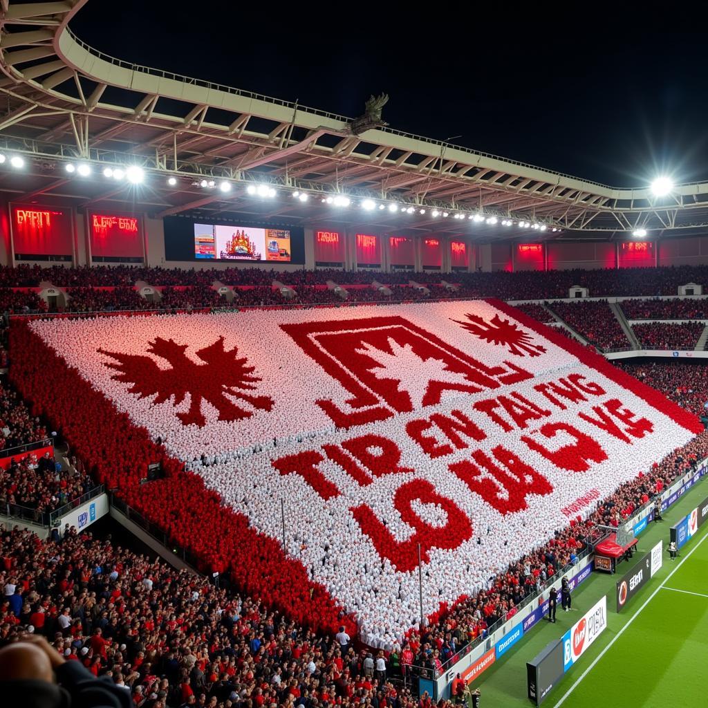 Polish football fans creating a Tifo display