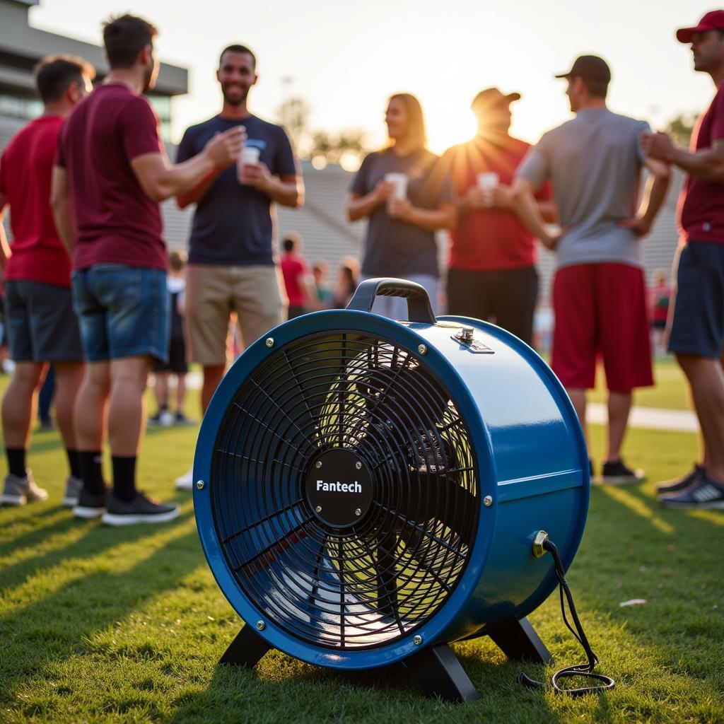 Portable Fantech Drum Fan at a Football Tailgate