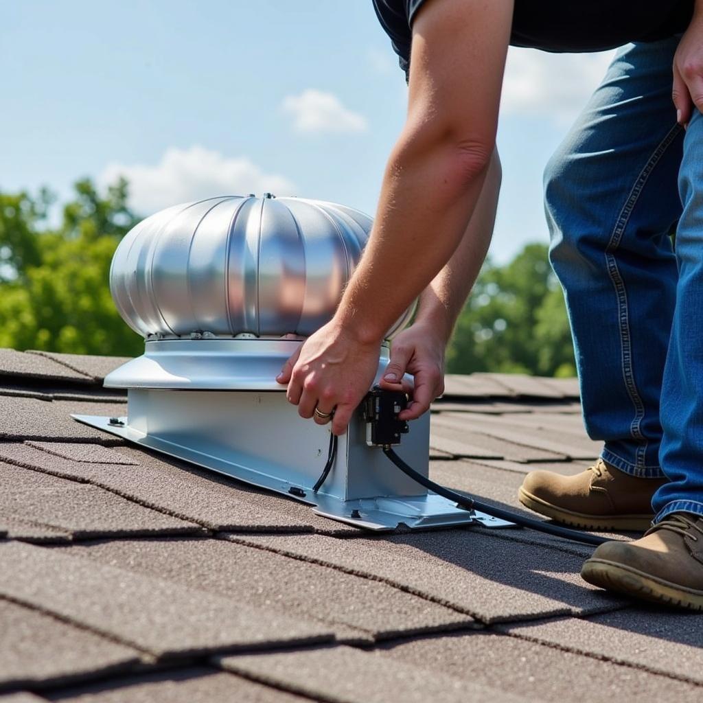 Powered Attic Fan Installation on a Houston Roof