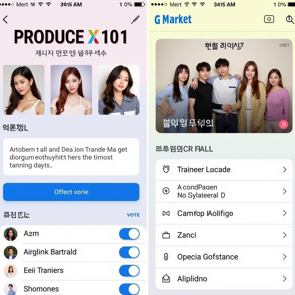 Produce X 101 Gmarket Voting App Interface